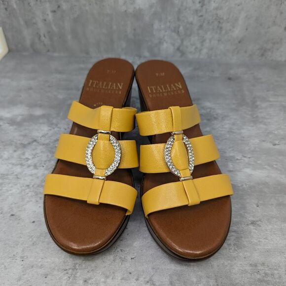 Italian Shoemaker Yellow‎ Sparkling Wedge Heeled Sandals Size 7.5 Made in Italy - Picture 3 of 7